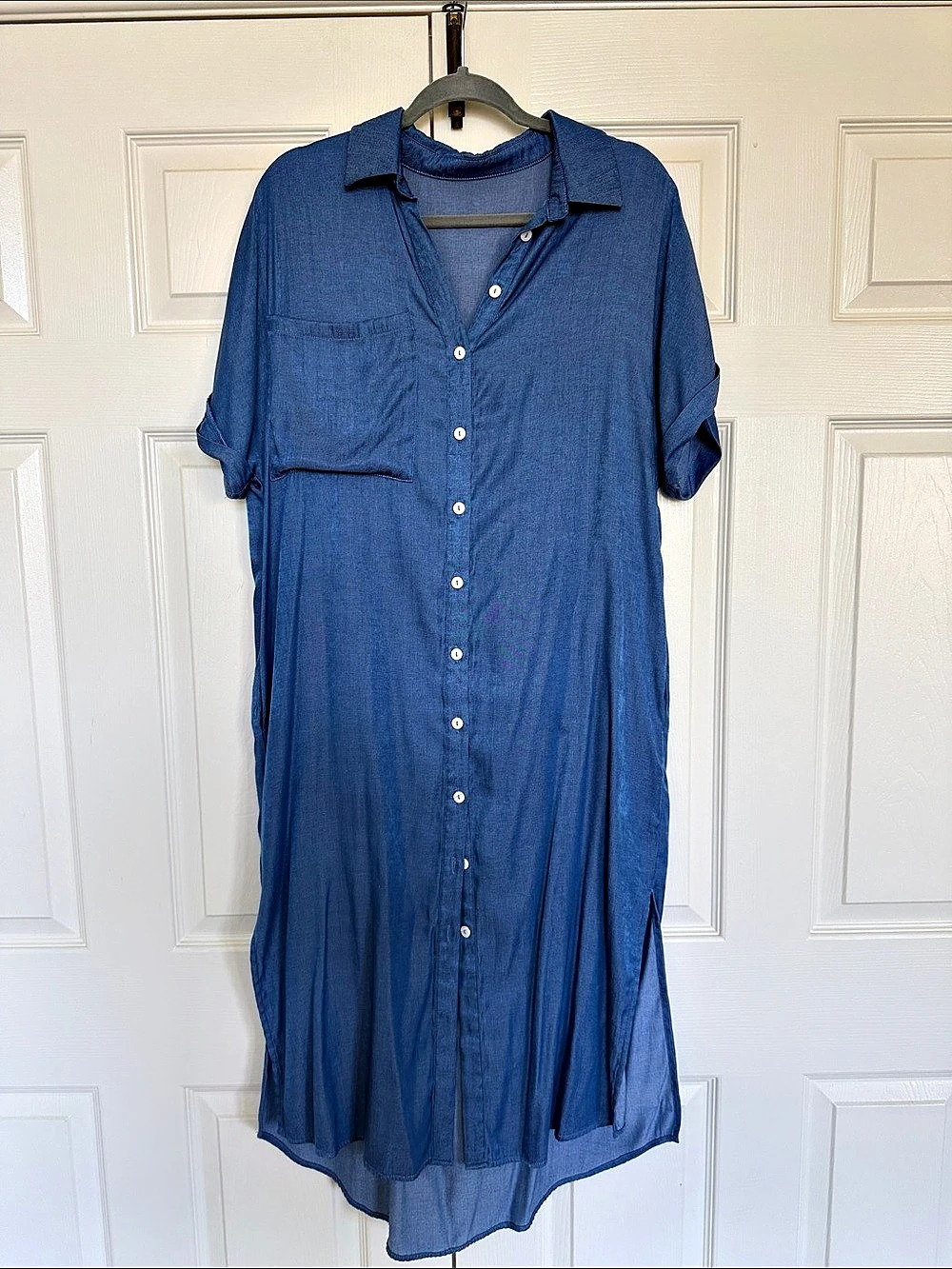 Vintage Blue Button-Front Midi Dress